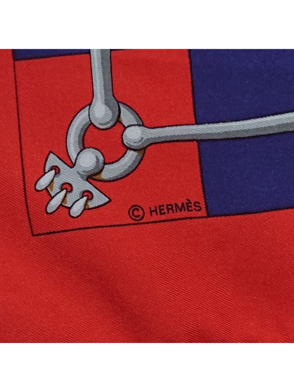 Hermes Carre 90 Cliquetis Silk Scarf Red Navy Gold - Picture 11 of 16